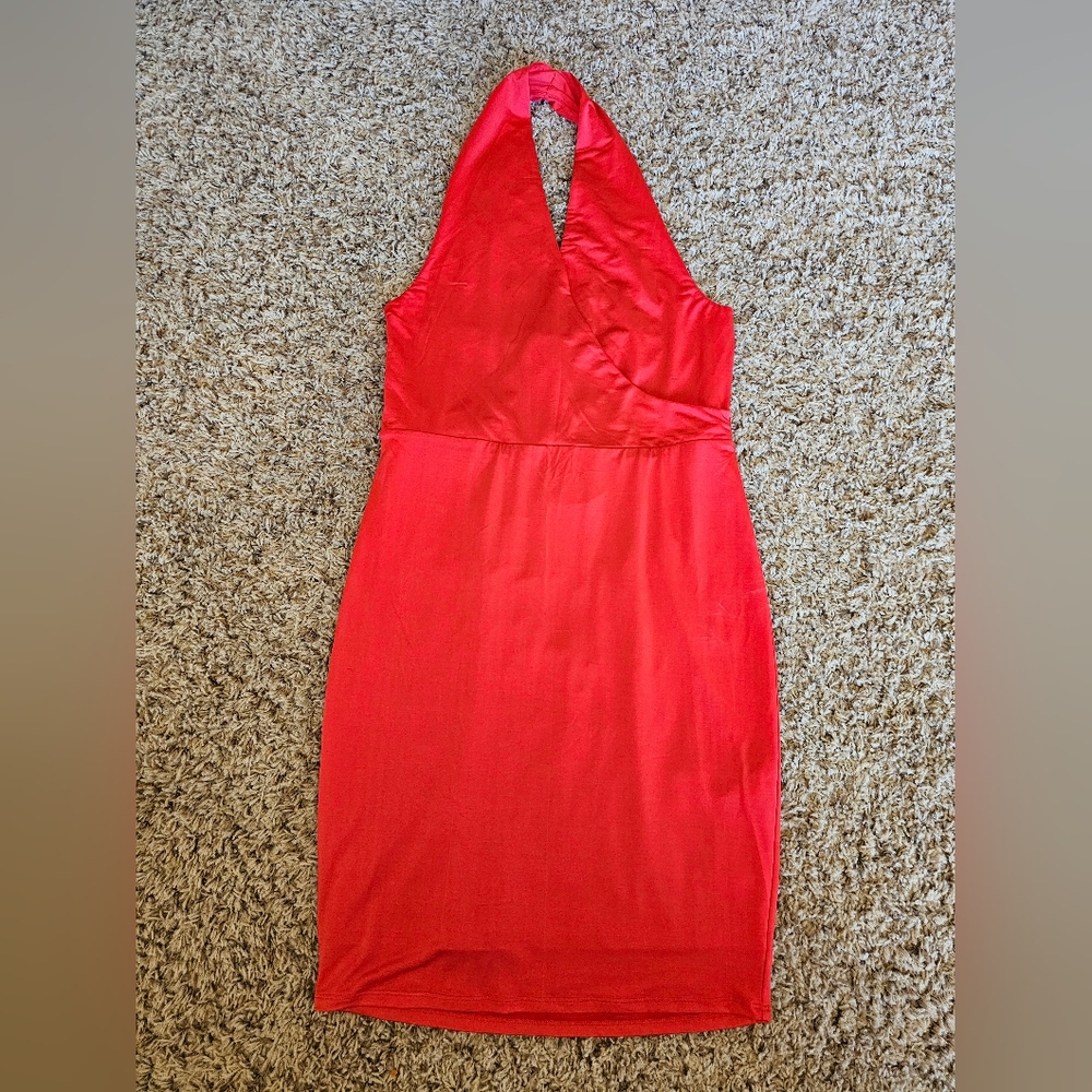 Women's Medium Guess Brittnee halter bodycon surplice Slinky‎ cocktail dress NEW